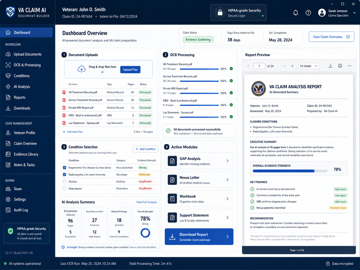 VA claims document tool dashboard overview