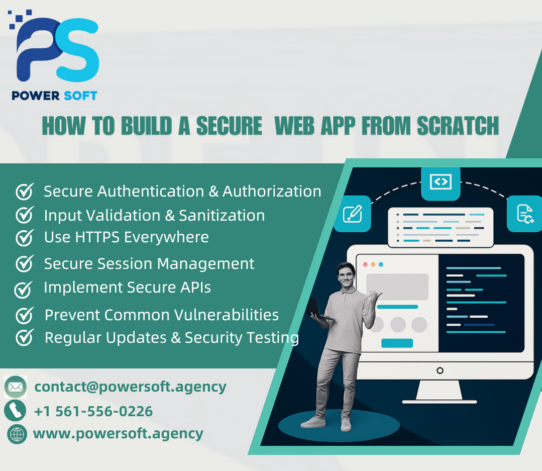 Secure web application development process diagram with authentication and data protection